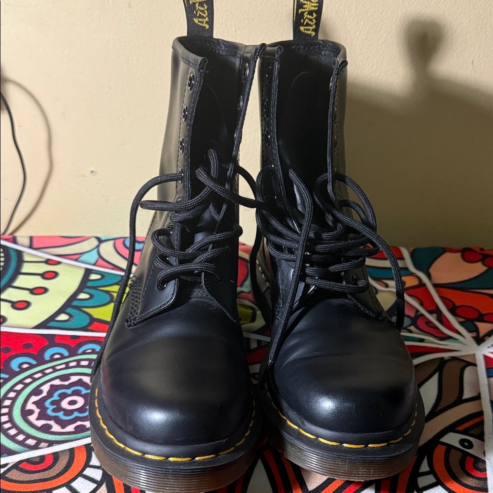 Dr. Martens Black Boots with Yellow Stitching